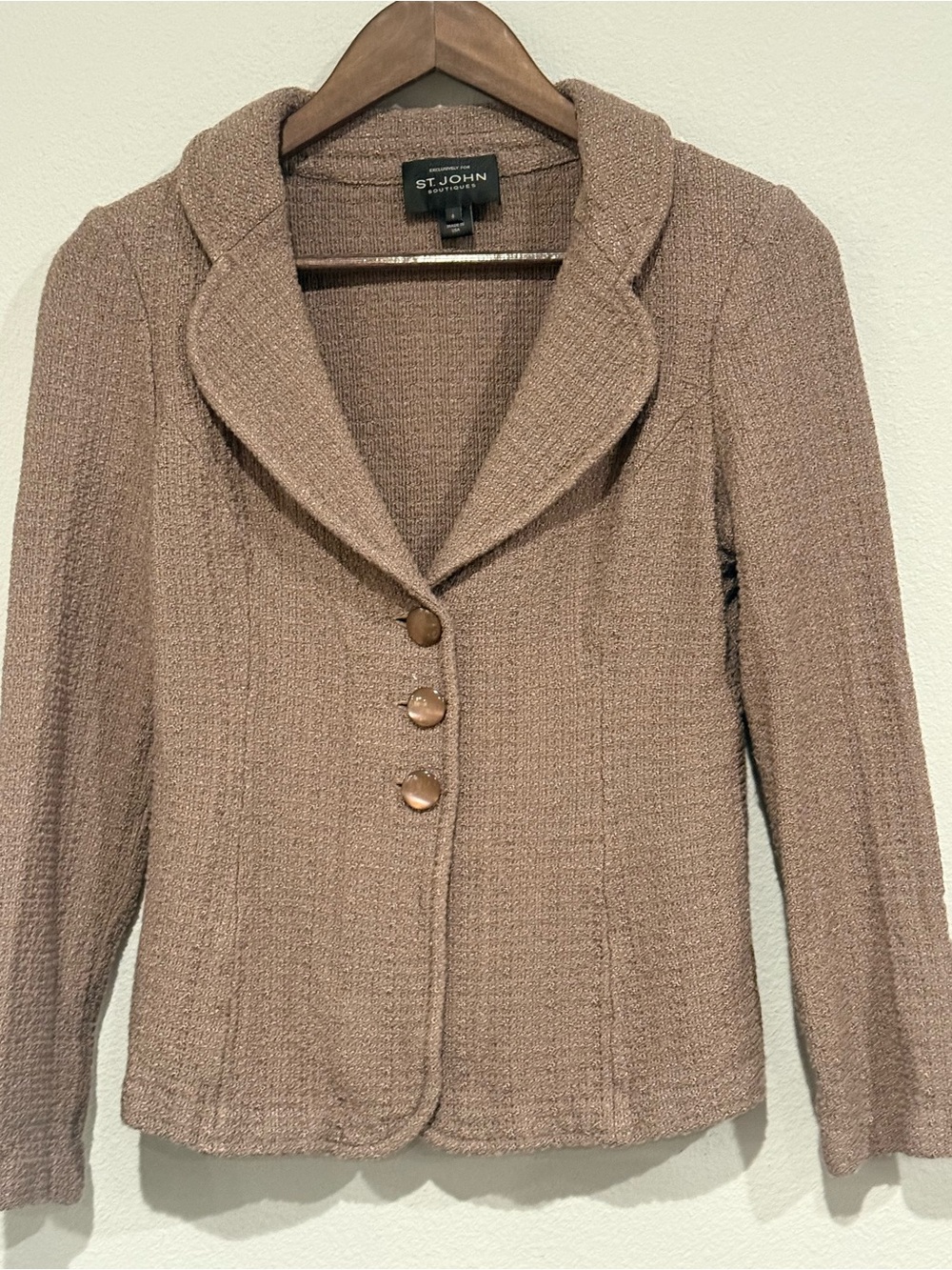 St. John Boutique Size 6 Brown Knit Blazer Jacket Elbow Patches